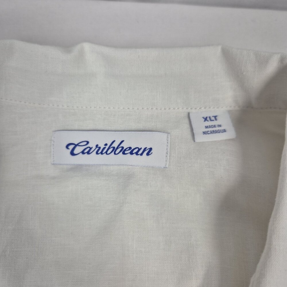Caribbean Men' Shirt Size XLT Tall Linen Blend Short Sleeve button Up White (44) - Picture 9 of 12